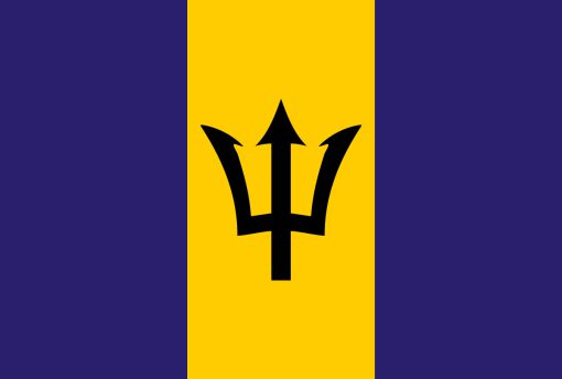 Bandiera di Barbados con tridente negro y colores azul y dorado