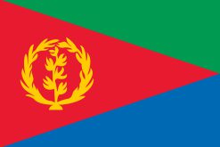 Bandiera dell'Eritrea con tricolore rosso, verde e azzurro e corona d'alloro gialla
