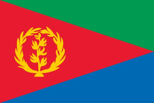 Bandiera dell'Eritrea con tricolore rosso, verde e azzurro e corona d'alloro gialla