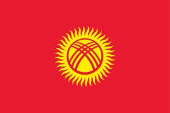 Bandiera del Kirghizistan con fondo rosso e sole giallo centrale.