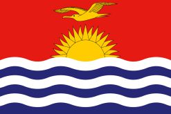 Bandiera di Kiribati con sole giallo, uccelli rossi e onde blu e bianche