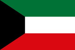 Bandiera del Kuwait con bande verdi, bianche e rosse, e parallelogramma nero.