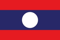 Bandiera del Laos con strisce rosse, blu e cerchio bianco centrale.