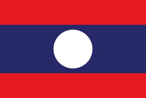 Bandiera del Laos con strisce rosse, blu e cerchio bianco centrale.