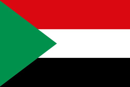 Bandiera del Sudan con bande rosse, bianche e verdi.