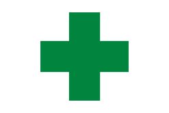 Bandiera della Croce Verde Internazionale con croce verde su sfondo bianco