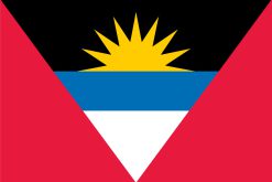 Bandiera di Antigua e Barbuda con sole nascente e colori rosso, blu, giallo e nero