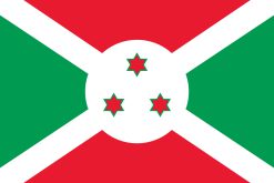 Bandiera del Burundi con croce bianca, stelle rosse e sezioni verdi e rosse