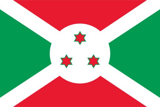 Bandiera del Burundi con croce bianca, stelle rosse e sezioni verdi e rosse