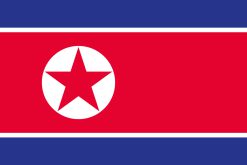 Bandiera della Corea del Nord con stella rossa e strisce blu e bianca