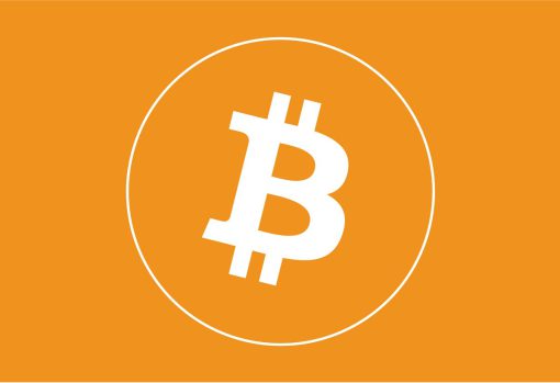 Bandiera Bitcoin con logo arancione simbolo di criptovaluta