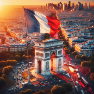 Bandiera di Francia con monumento iconico